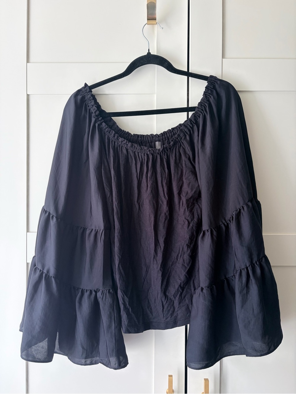 Anthropologie Black Tiered Off-Shoulder Blouse